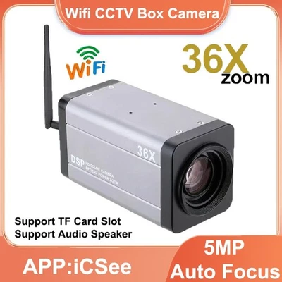 5MP Wifi 36X Optical Zoom Auto Focus Wireless CCTV IP Box Camera Mic iCSee Lot - Image 1 of 4