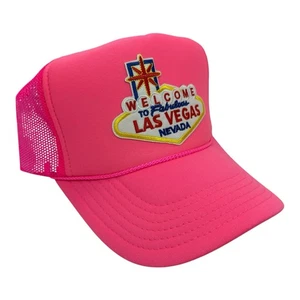 NEW WELCOME TO LAS VEGAS NEON PINK HAT 5 PANEL HIGH CROWN TRUCKER SNAPBACK - Picture 1 of 3