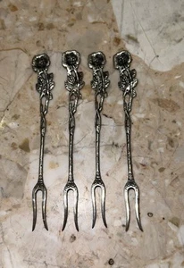 Set 4 Vintage Rose Olive Pickle Oyster Fork 835 Silver - Picture 1 of 4