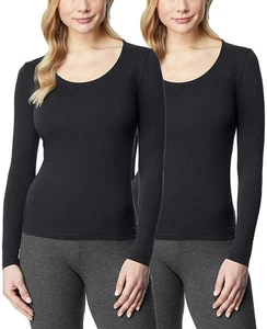 Women's 2 Pack Ultra Light Thermal Baselayer Scoop Top, Black/Black, Large - Bild 1 von 1