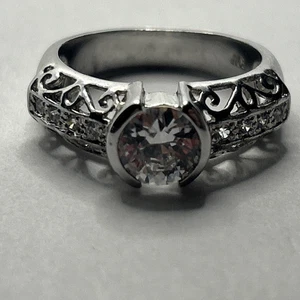 Anillo vintage de plata de filigrana de ley circonita cúbica, talla 8, 925 - Imagen 1 de 6