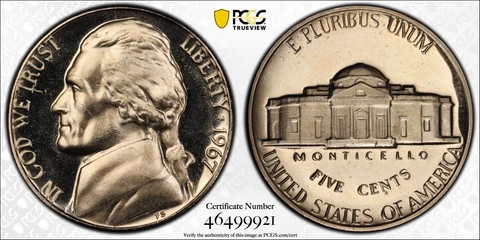 1967 Jefferson Nickel PCGS SP67CAM SMS Coin 5C Cameo Cover