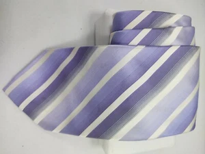 Pronto-Uomo Herren Seidenkrawatte lila/grau/weiß gestreift - Bild 1 von 5