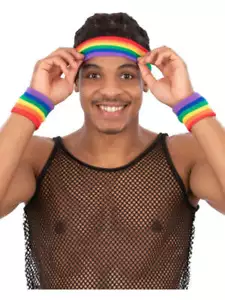 Adults Rainbow Sweatbands 80s Work Out Aerobics Retro Party Exercise Fancy Dress - Picture 1 of 2