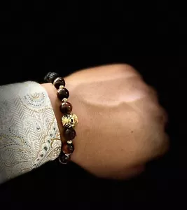 925 Sterlingsilber Gold Armband Löwe Rot Tigeraugenstein - Bild 1 von 5