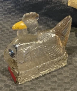 Vintage AVOR Glass Chicken on a Nest Candy Container 1930s w Some Paint & Base - Picture 1 of 7