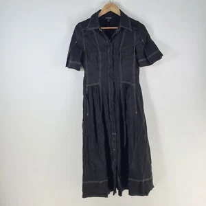 Country Road shirt dress womens 6 linen silk black midi short sleeve 112003 - Picture 1 of 11