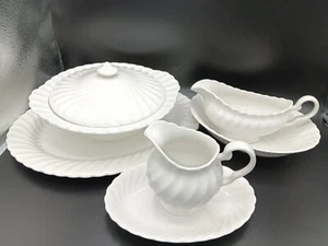 7 Pcs Johnson Bros Snowhite Regency: Covered Bowl; Platters; Gravy Boat; Creamer - Picture 1 of 23