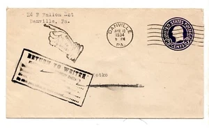 1934 RETURN TO SENDER ENVELOPE - Picture 1 of 2