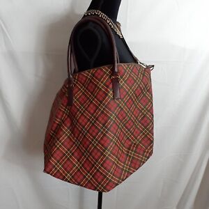 Lulu Dharma XL Red  Plaid Tote Bag Weekender Duffle Zip Top And Adjustable Strap