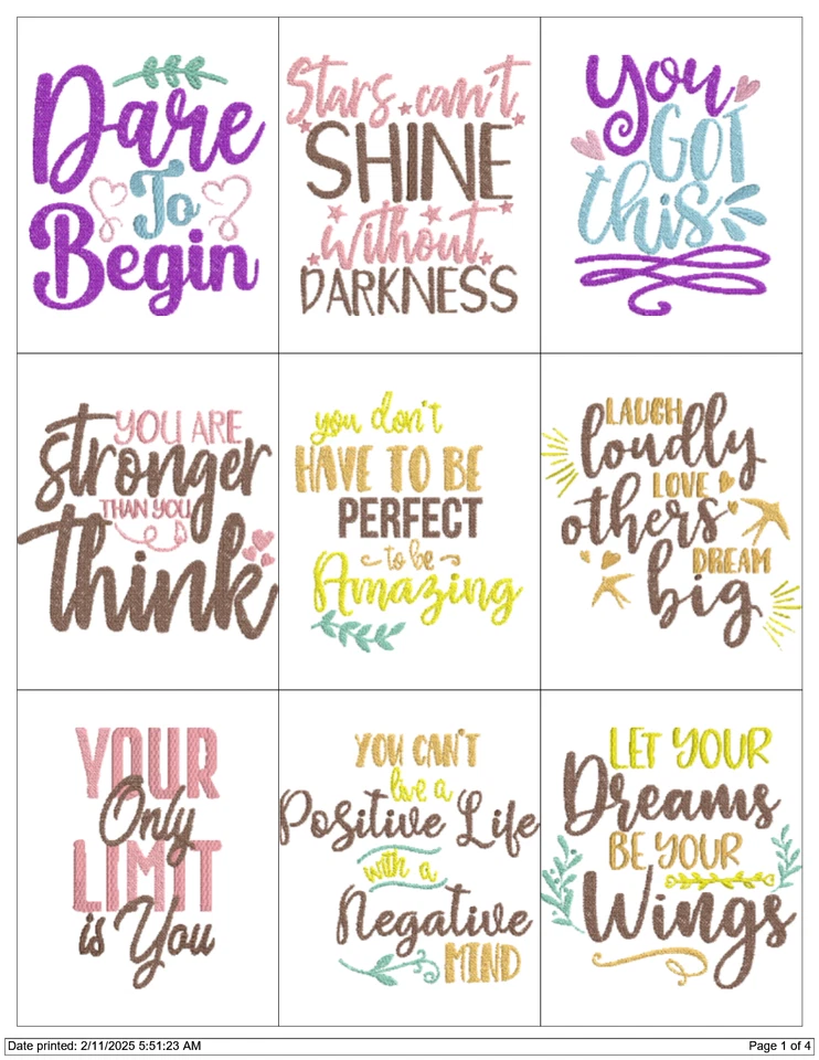 CITAS INSPIRADORAS MOTIVACIONALES MÁQUINA DE BORDAR DISEÑOS PES HUS JEF USB Foto 1 de 4