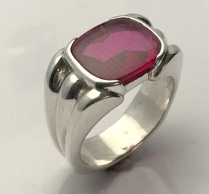 MJG STERLING SILVER MEN'S RING.12 X 14mm ANTIQUE CUSHION LAB RUBY. FREE SIZING - Picture 1 of 7