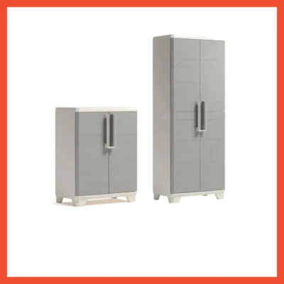 Armadio Armadietto per da Esterno in Plastica Basso Alto Portascope Resina Wood - Immagine 1 di 4