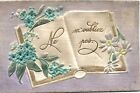 Pc Cpa Woven Silk, Open Book With Flowers, Vintage Silk Postcard (B15087)