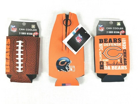 Chicago Bears Beer Bottle Koozie Hugger Zipper Can Cooler Logo Football New Cover