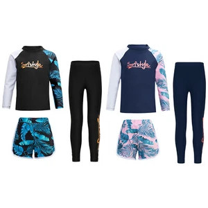 Kids Girls Boys Swimsuit Sun Protection Swimwear Sports Set 3 Pieces Top Swim - Picture 1 of 25