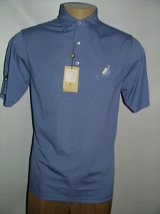 NEW WT DONALD ROSS POLO CASUAL SHIRT SIZE S 100% POLYESTER BLUE STRIPED #185 - Picture 1 of 6
