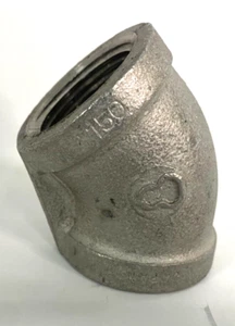 STAINLESS STEEL PIPE FITTING 45 DEGREE ANGLE FEMALE THREADED MADE IN JAPAN - Picture 1 of 6