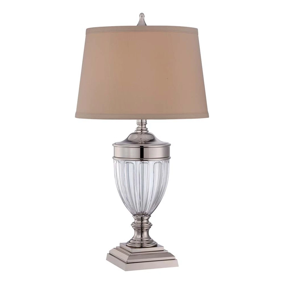 Luce da Tavolo Lampada Lato Luci Soggiorno Metallo Vetro Nichel H 80cm 1 Fiamma - Immagine 1 di 1