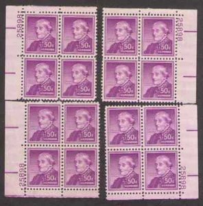 US. 1051. 50c. Susan Anthony, 4 Matched Position PB4 #25898. MNH. 1958 - Picture 1 of 2