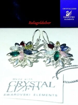 Orecchini Donna Argento Rod. SWAROVSKI ELEMENTS ORIGINALI Ragazza Oro Fiore - Immagine 1 di 4
