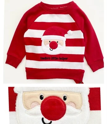 Kinder Weihnachten Pullover Sweatshirt Top Ex Dunnes festlich süß Weihnachtsmann rot Party Baby