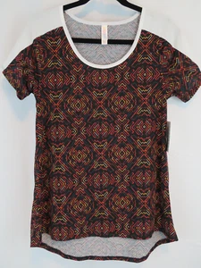 LULAROE Classic T - Size S - HI LO Short Sleeve Top Black Orange Geo NEW - Picture 1 of 7