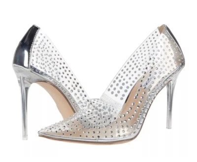 Salto agulha Steve Madden VALA-S transparente cravejado tamanho 7.5 em excelente estado usado - Imagem 1 de 4