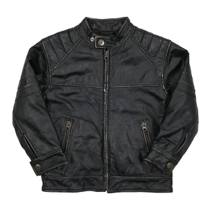 Gap Leather Motorcycle Jacket Boys XS /S ~4 /7 Brown Racer Padded Insulated - Picture 1 of 9