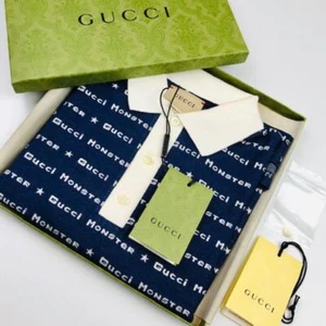 GUCCI Kids Logo Cotton100% Polo Shirt 6(120/60) Navy blue Authentic No box New - Picture 1 of 8