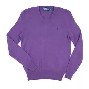 Polo Ralph Lauren Jersey de Lana Merino Pequeño Hombre Cuello en V Púrpura Suéter Pullover - Imagen 1 de 15
