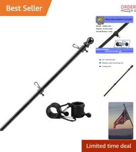 5FT Stainless Steel Flag Pole Kit Heavy Duty Outdoor Garden Yard Black Rustproof - Picture 1 of 7