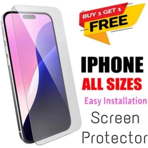 Tempered Glass iPhone 13/12/14/15/16 PRO MAX X/XR/XS/6/7/8 Plus Screen Protector - Picture 1 of 3