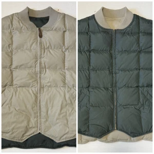 EDDIE BAUER - Men's VTG 80's Green & Beige Goose Down Reversible Vest - X-Large - Picture 1 of 9