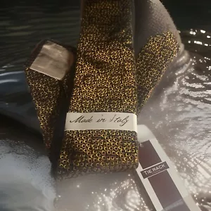Men’s 100% Silk Necktie Italy Tie Rack London Decorative Sheen Of Gold & Brown - Picture 1 of 8