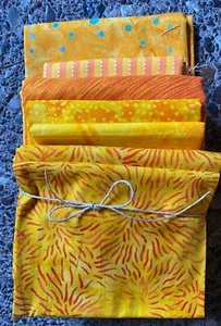 Lot Of 7 Pretty Batik Quilting Fabrics 3 1/2 + Yards Fabric Orange Yellow Ombré - Picture 1 of 11