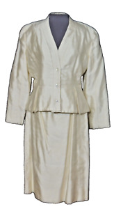 Ivory Silk Skirt Suit w Iridescent Glass Buttons sz 10