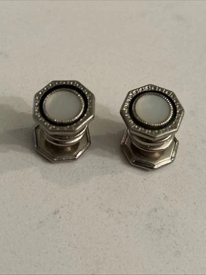 Vintage Mother of Pearl MOP Black Enamel Art Deco - SNAP LINK Button Cuff Links - Image 1 of 3