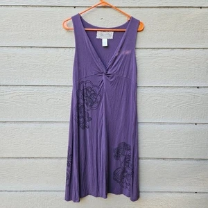 Aventura purple twist-front sleeveless jersey dress with flowers large - Picture 1 of 4