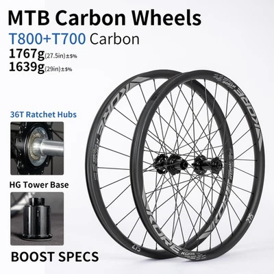 KORE 29in Carbon Wheelset MTB Bike Clincher Disc Brake 36T Ratchet Hub HG/XD/MS - Image 1 of 4