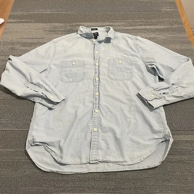 Camisa J Crew Para Hombres Grande Azul Cambray Utilitaria Calce Clásico Abotonada Algodón Trabajo* Foto 1 de 4