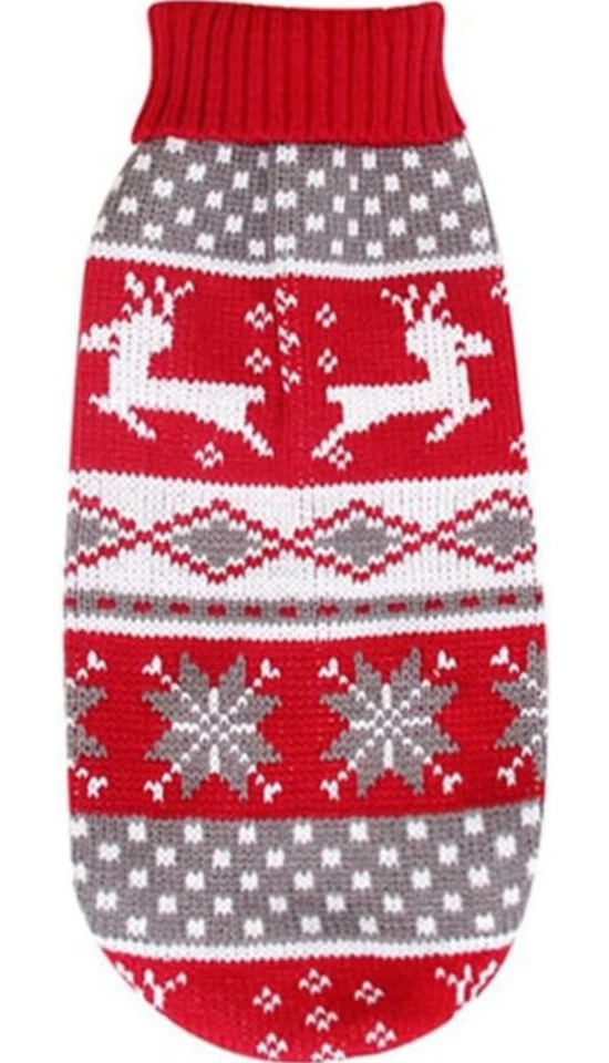 Ribbed Two-Leg Sweater Knitwear Turtleneck Striped Elk Printed Cotton (S) - Image 1 of 2