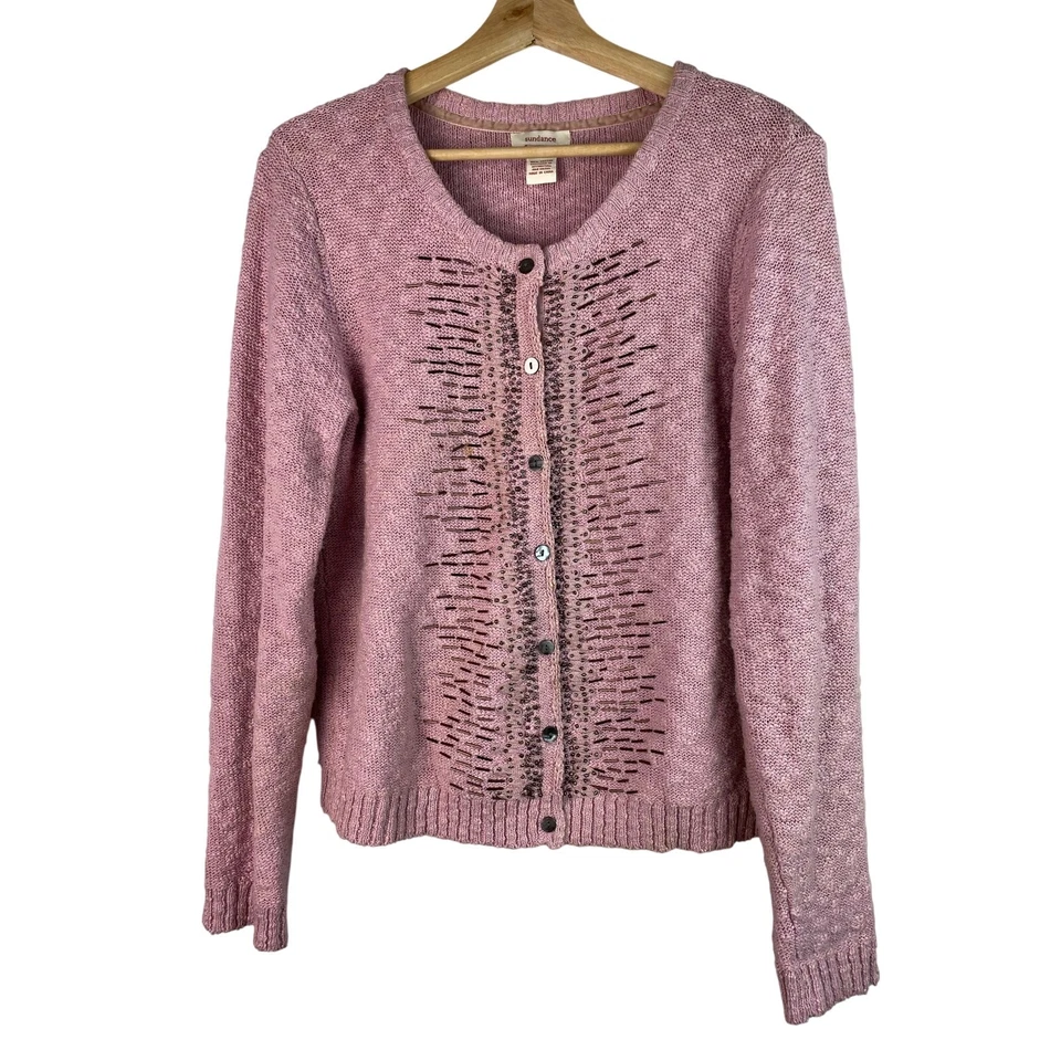 Suéter cárdigan para mujer Sundance rosa con cuentas abotonadas Foto 1 de 4
