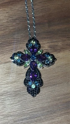 "Cadena ajustable grande de plata de ley DK cruz de múltiples piedras preciosas 10,95 ctw 18""" Foto 1 de 4