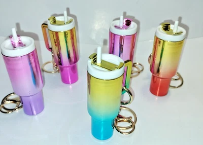 Llavero Mini Vaso Taza con Tapa de Paja Arco Iris Gradiente Lindo Juego de Regalo de 5  Foto 1 de 4