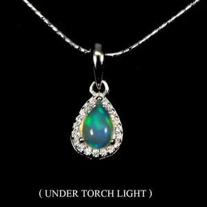925 Sterling Silver Necklace Pear Fire Opal 7x5mm Natural Gemstone Jewelry 18 In - Picture 1 of 13