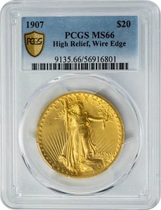 1907 $20 High Relief Wire Edge MS66 Secure PCGS 949727-27 - Picture 1 of 4