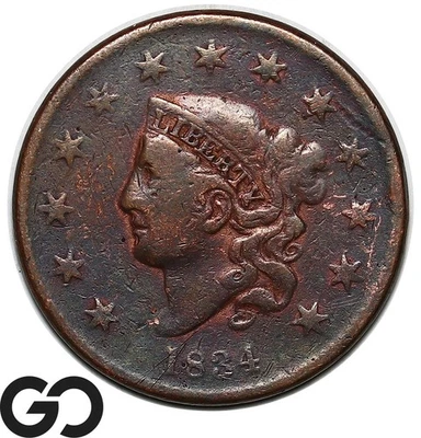1834 Large Cent, Coronet Head, Very Meaty Early Date Copper - Image 1 of 3