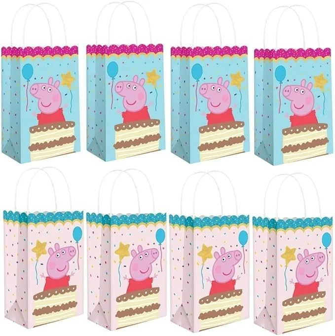 Amscan Charming Pink & Blue Peppa Tea Party Sacolas Kraft Estampadas - 8" x 5" (Pacote o - Imagem 1 de 1