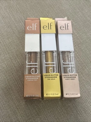 Lot of 3 e.l.f. Liquid Glitter Eye shadow Copper Pop 24k Gold And Flirty Birdy - Image 1 of 2